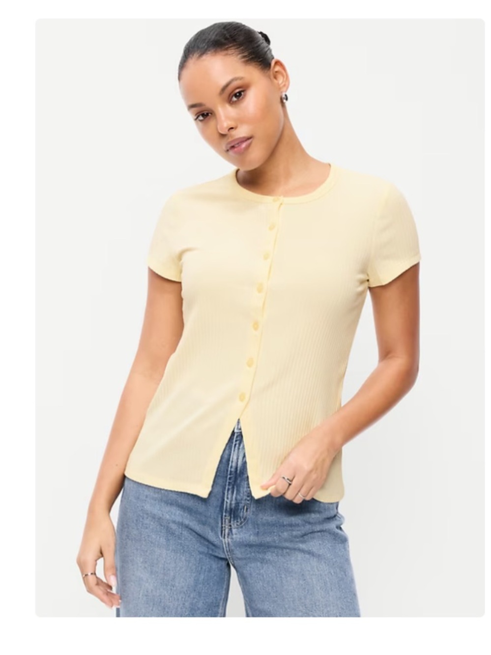 Old Navy Pale Yellow Ribbed Button-Down Tee